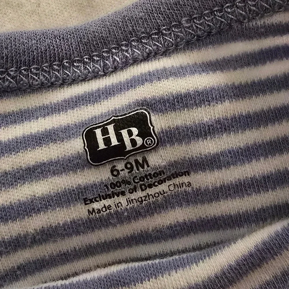 HB Baby Boys Long Sleeve Bodysuits 6 Pack Blue Navy Stripe Cream Set 6-9 Month